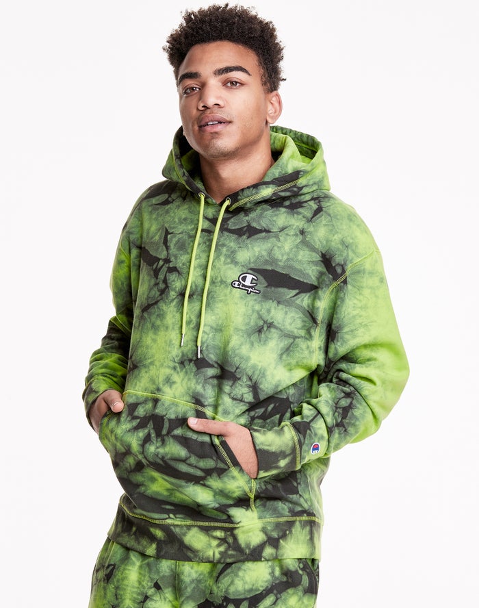 Champion Galaxy Dye Embroidered C & Script Applique Green/Black Hoodie Mens - South Africa CQFZIR764